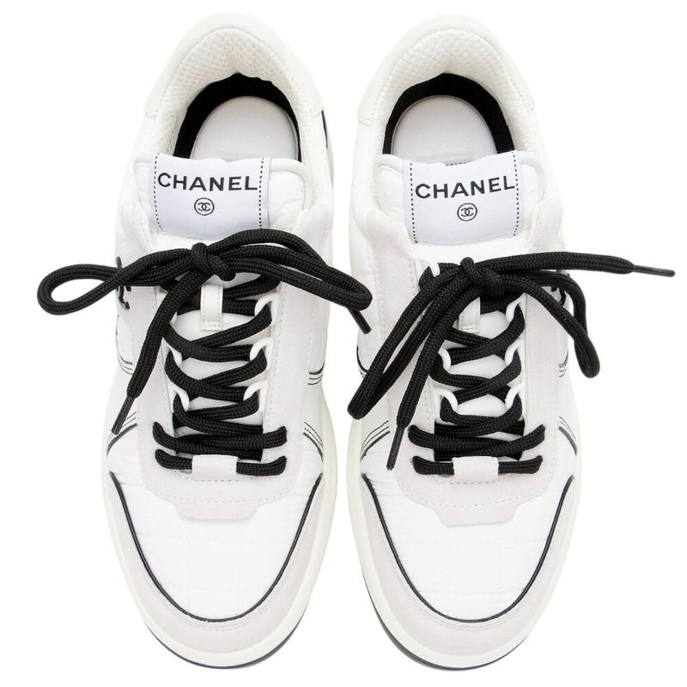 Chanel Suede Calfskin Quilted Fabric CC Sneakers - Size 8 / 38 - Picture 5 of 8